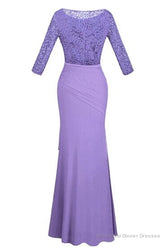 Crew Neck Lace Ruffles Lavender Mother of Bridal Dress